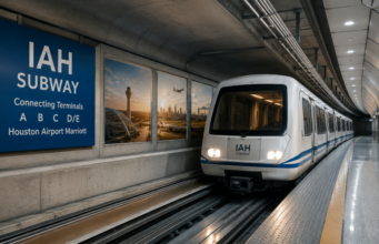 45 Years Later, Disney’s Hidden Subway Beneath Houston Airport Is Still Running Disney-designed IAH Subway train inside the underground station at Houston’s George Bush Intercontinental Airport.