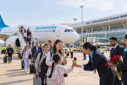 Goa’s Mopa Airport Welcomes Its First Kazakhstan Charter Flight With 177 Tourists Kazakhstan charter flight Goa